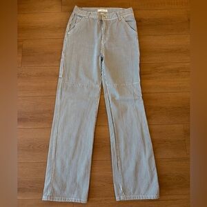 Mango Navy and White Striped Trousers